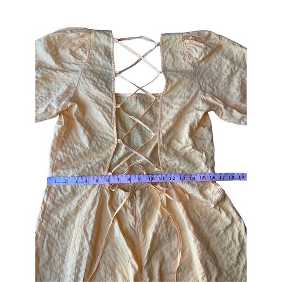 ASOS Yellow Seersucker Puff Sleeve Lace Up Back Romper - Picture 8 of 12